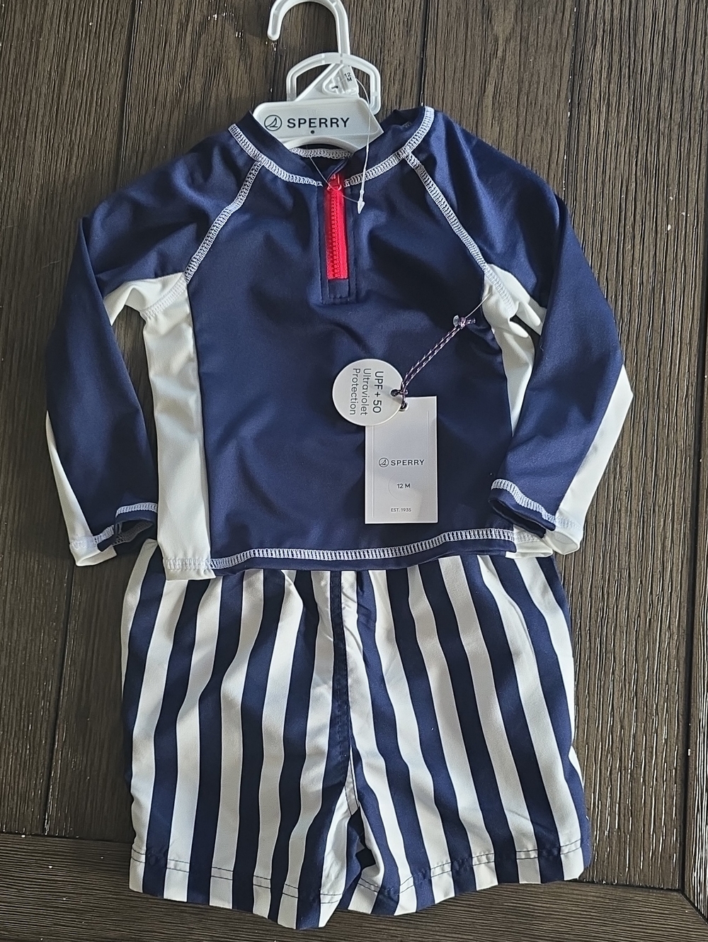 Sperry Navy, White & Red Kids Rash Guard Swim Set